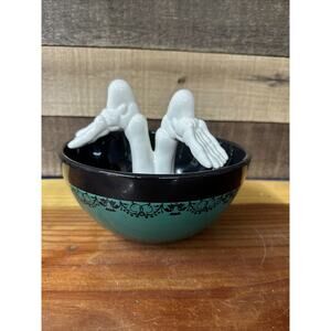 Totally Ghoul Vintage Emerald Black Skeleton Feet Halloween 8 inch Candy Bowl